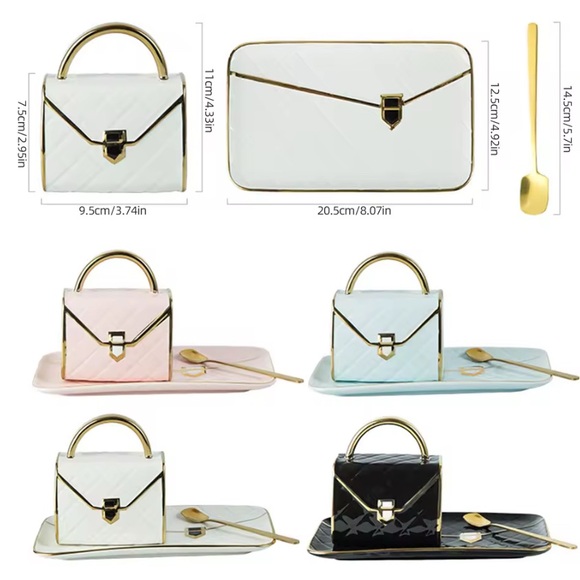 Light Blue Quilted Ceramic Purse Coffee Mug & Dish - Picture 5 of 7